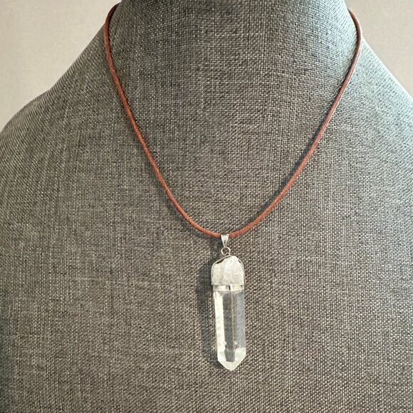 BUNDLE (3) Clear Quartz, Knotted Amazonite, Hand Blown Heart Pendant Necklaces - Picture 8 of 11